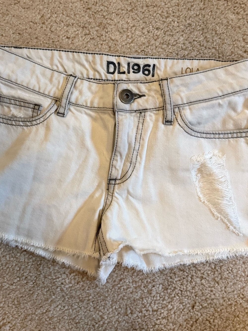 DL1961 Lola Ivory Frayed Distressed Denim Shorts